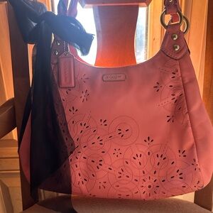 Coach Pink Perforated Leather Hobo Bag